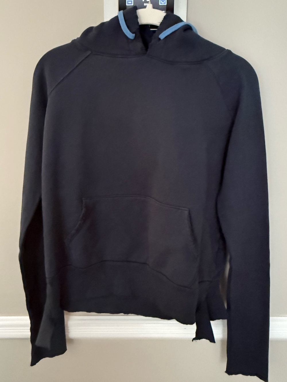 Frank & Eileen Women’s Navy Hoodie with Light Blue Tie - Sz XS